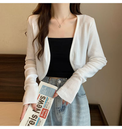 Cropped Solid Cardigan
