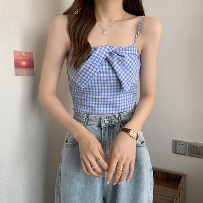 Plaid Twist Crop Cami & Ribbed Cardigan Set