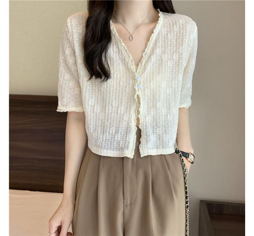 Short Sleeve Lace V-Neck Cardigan