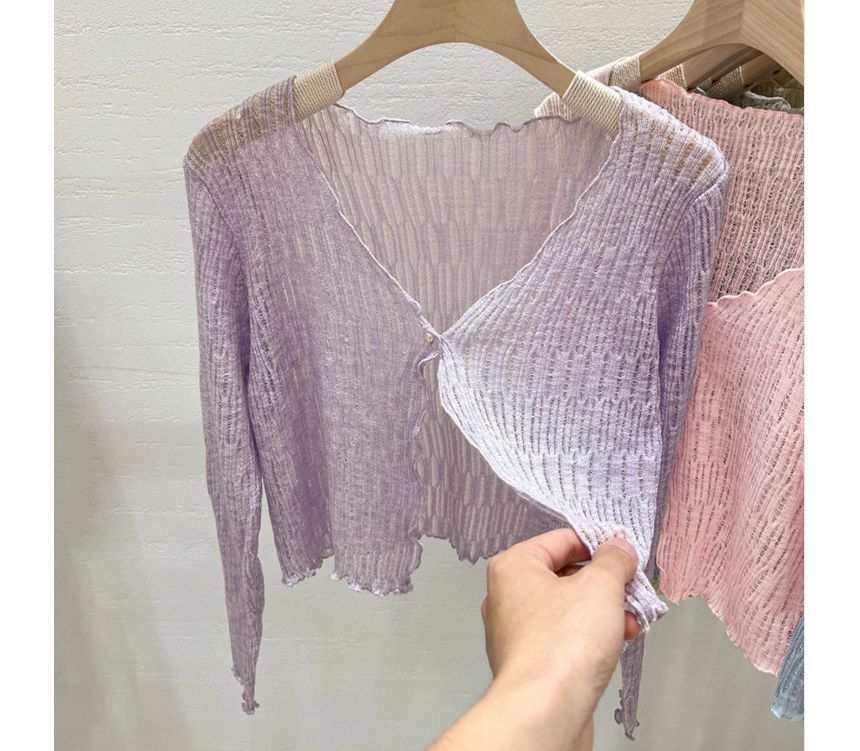 V-Neck Lettuce Edge Cropped Cardigan