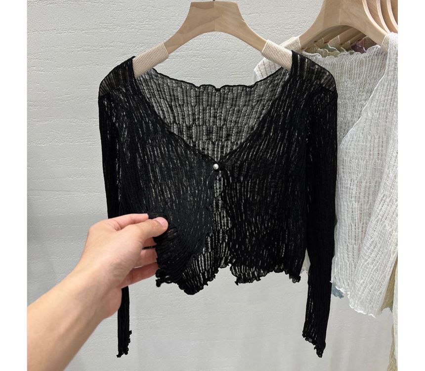 V-Neck Lettuce Edge Cropped Cardigan