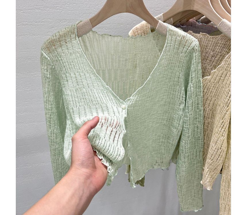 V-Neck Lettuce Edge Cropped Cardigan