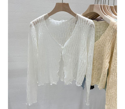 V-Neck Lettuce Edge Cropped Cardigan