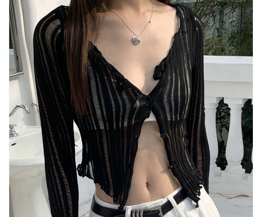 Striped Lightweight Crop Cardigan