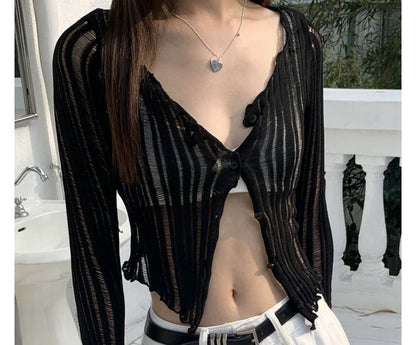Striped Lightweight Crop Cardigan