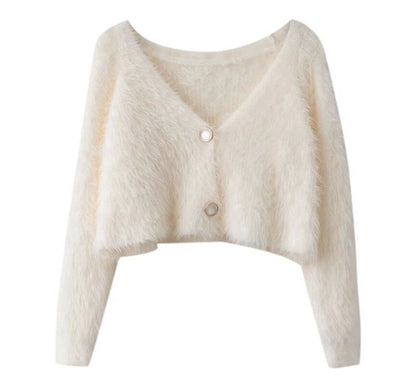 Fluffy V-Neck Crop Cardigan