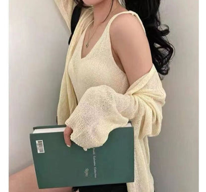 Set: V-Neck Crop Knit Tank & Cardigan