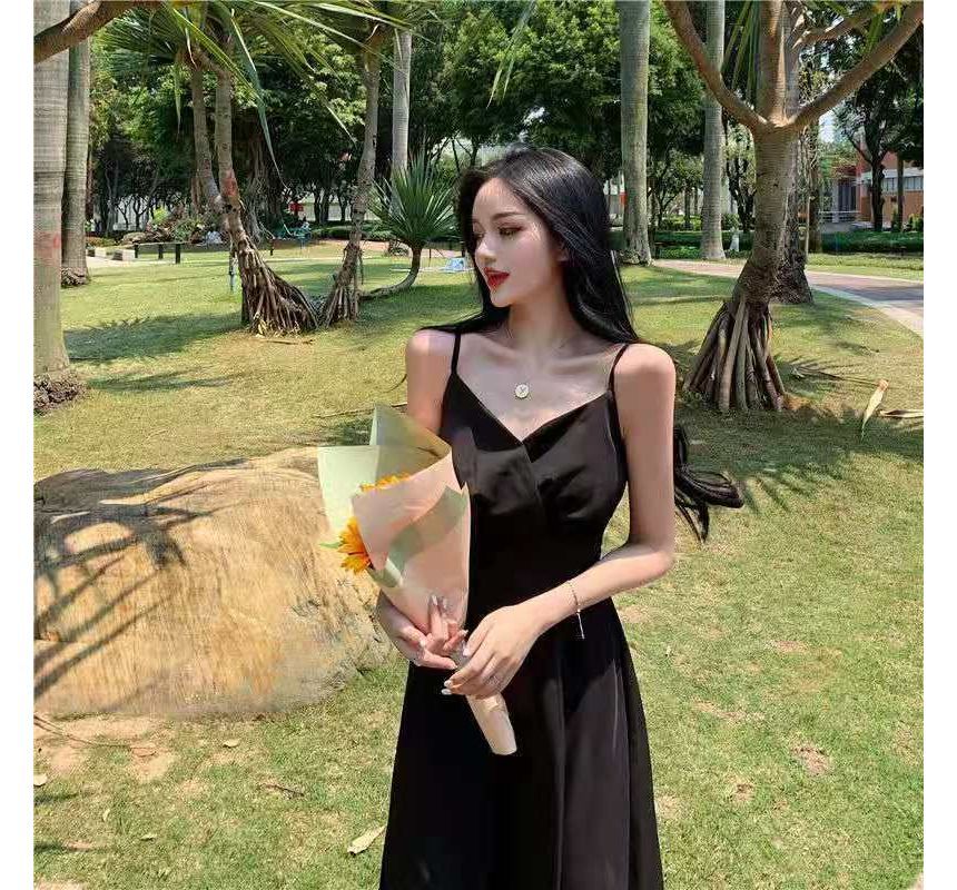 Thin Strap Wrap Midi A-Line Dress