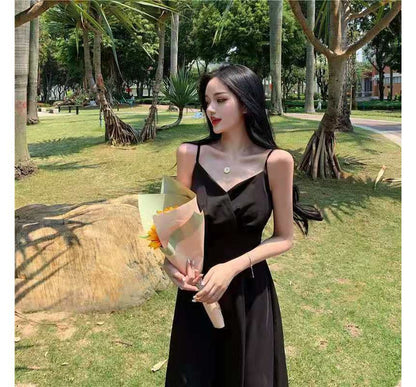 Thin Strap Wrap Midi A-Line Dress