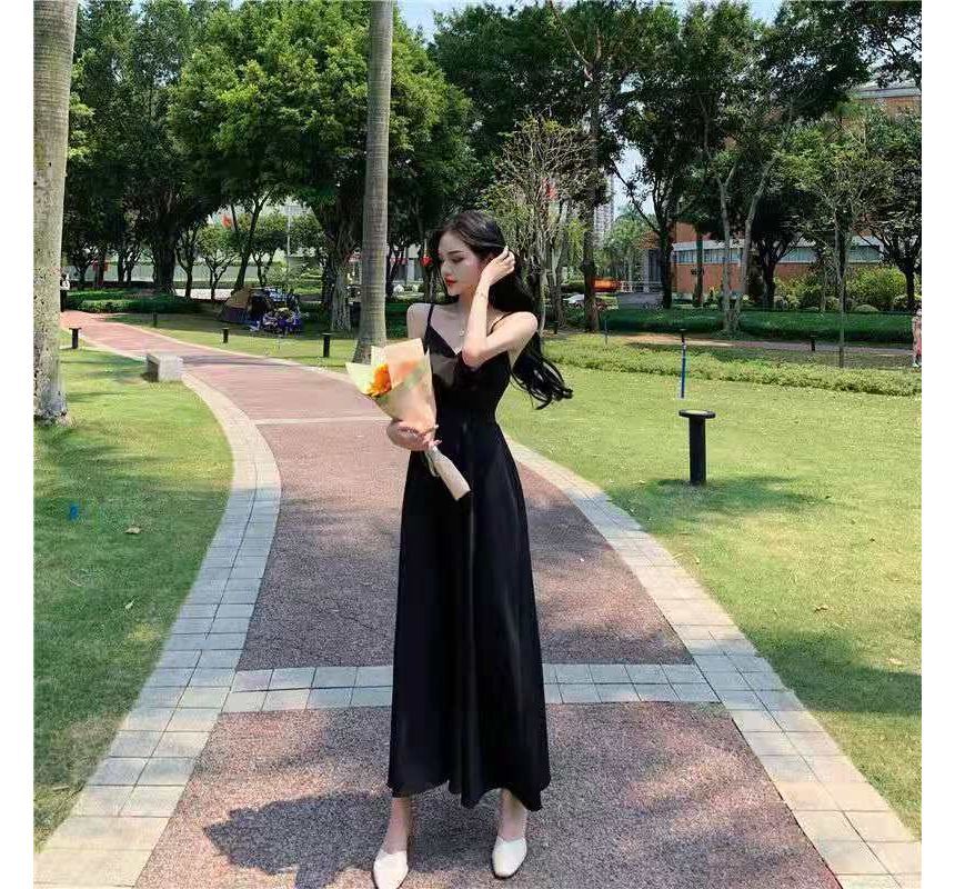 Thin Strap Wrap Midi A-Line Dress