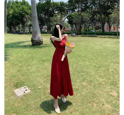 Thin Strap Wrap Midi A-Line Dress