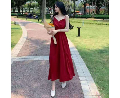 Thin Strap Wrap Midi A-Line Dress