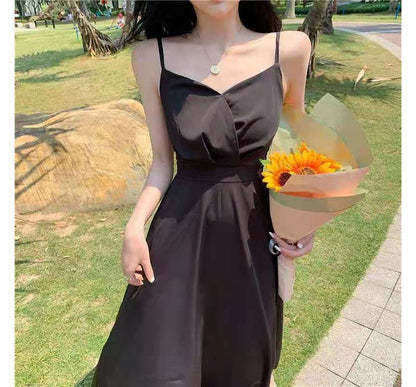 Thin Strap Wrap Midi A-Line Dress