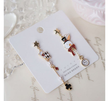 Rabbit Asymmetrical Poker Earring Drop Enamel Clip On /