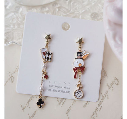 Rabbit Asymmetrical Poker Earring Drop Enamel Clip On /