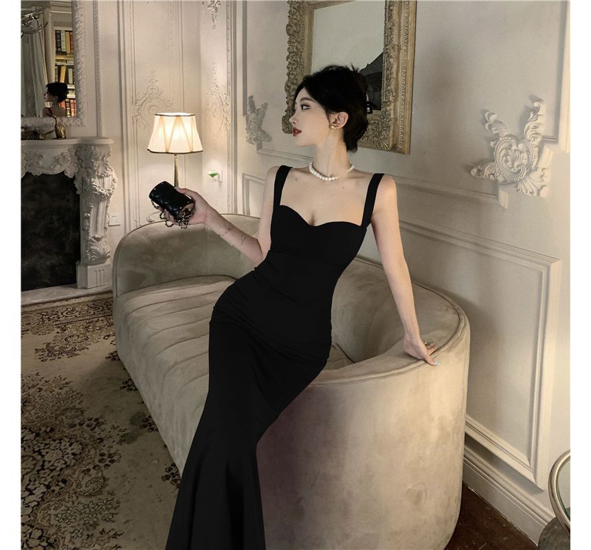 Thin Strap V-Neck Maxi Sheath Dress