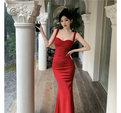 Thin Strap V-Neck Maxi Sheath Dress