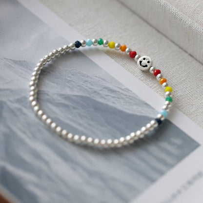 Smiley Bracelet Face Silver Rainbow Sterling