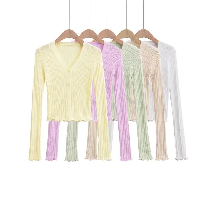 Long Sleeve Ribbed V-Neck Cardigan