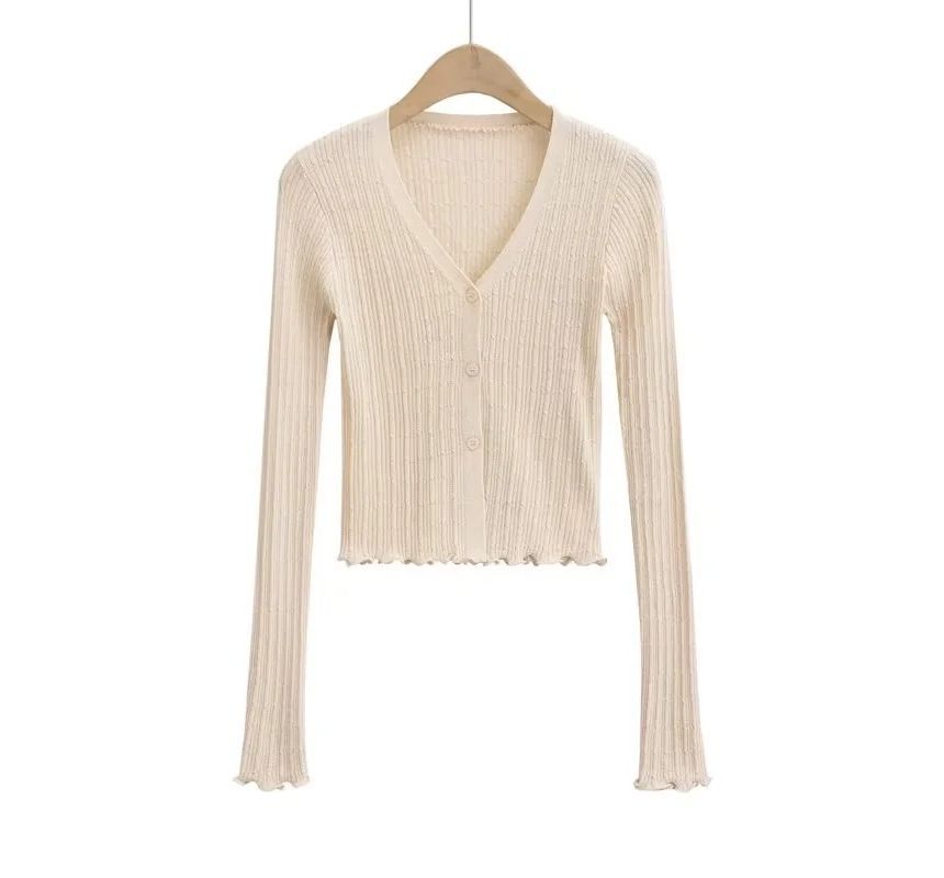 Long Sleeve Ribbed V-Neck Cardigan