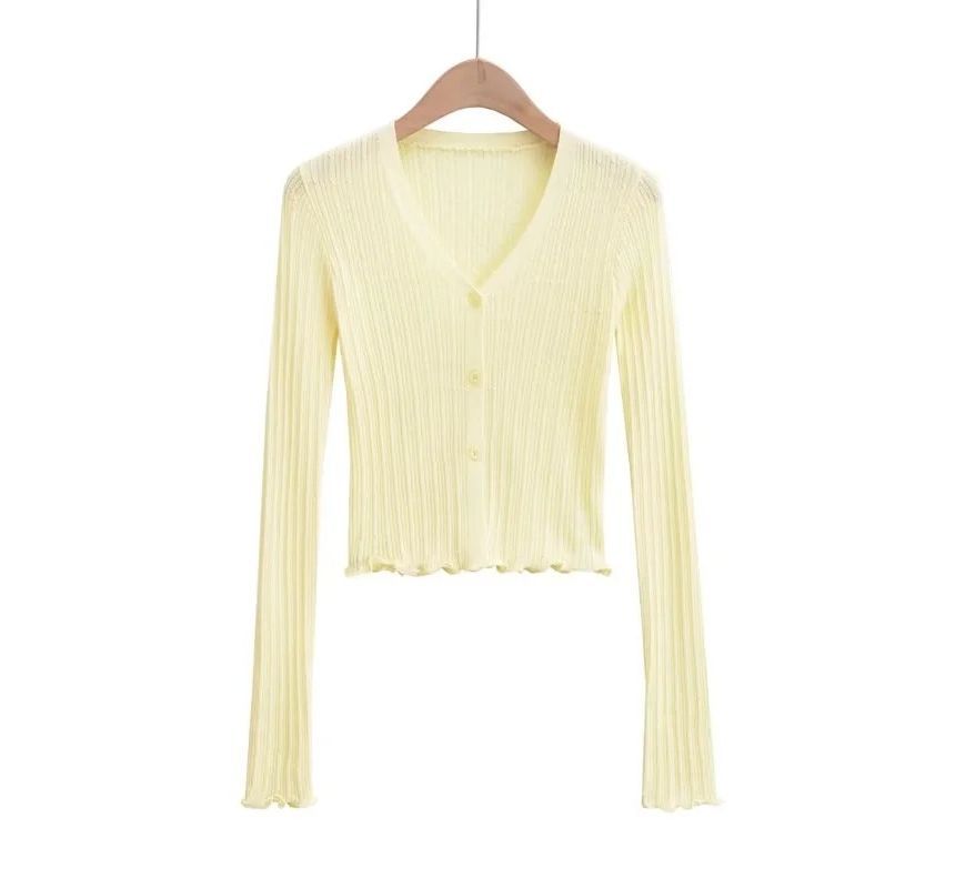 Long Sleeve Ribbed V-Neck Cardigan