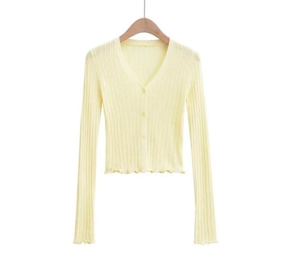 Long Sleeve Ribbed V-Neck Cardigan