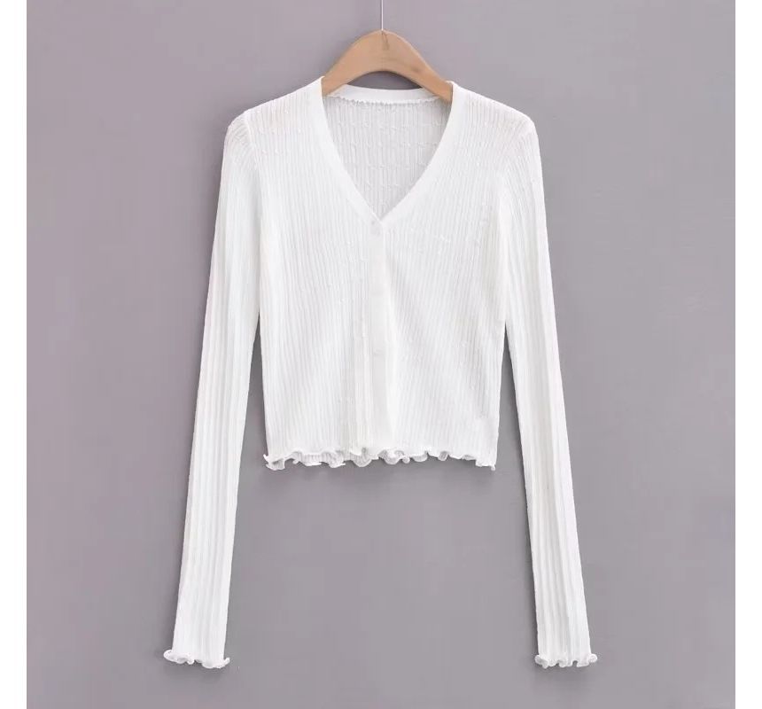 Long Sleeve Ribbed V-Neck Cardigan