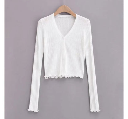 Long Sleeve Ribbed V-Neck Cardigan