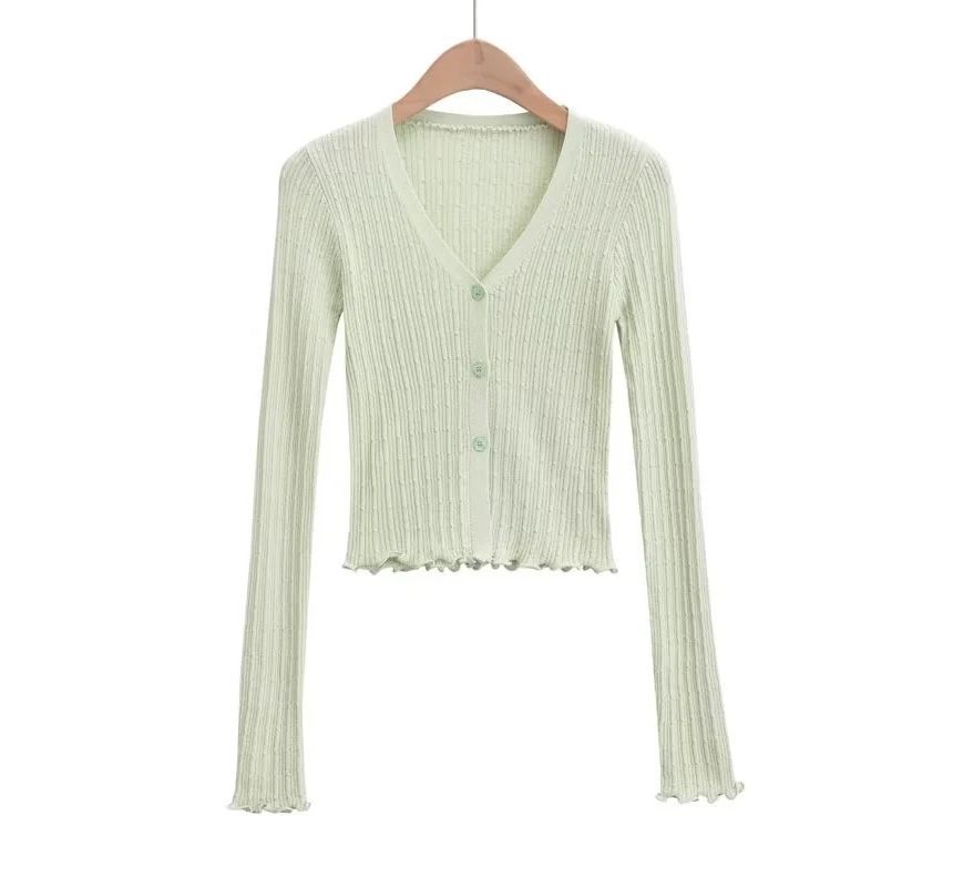 Long Sleeve Ribbed V-Neck Cardigan