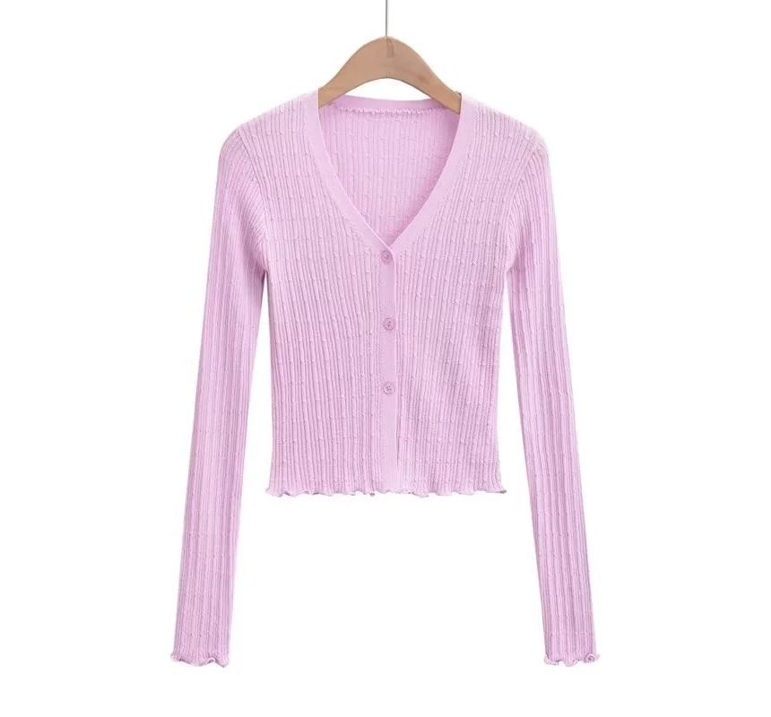 Long Sleeve Ribbed V-Neck Cardigan