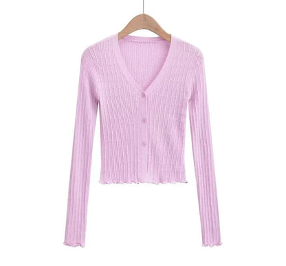 Long Sleeve Ribbed V-Neck Cardigan