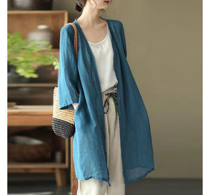 3/4 Sleeve Linen Long Cardigan