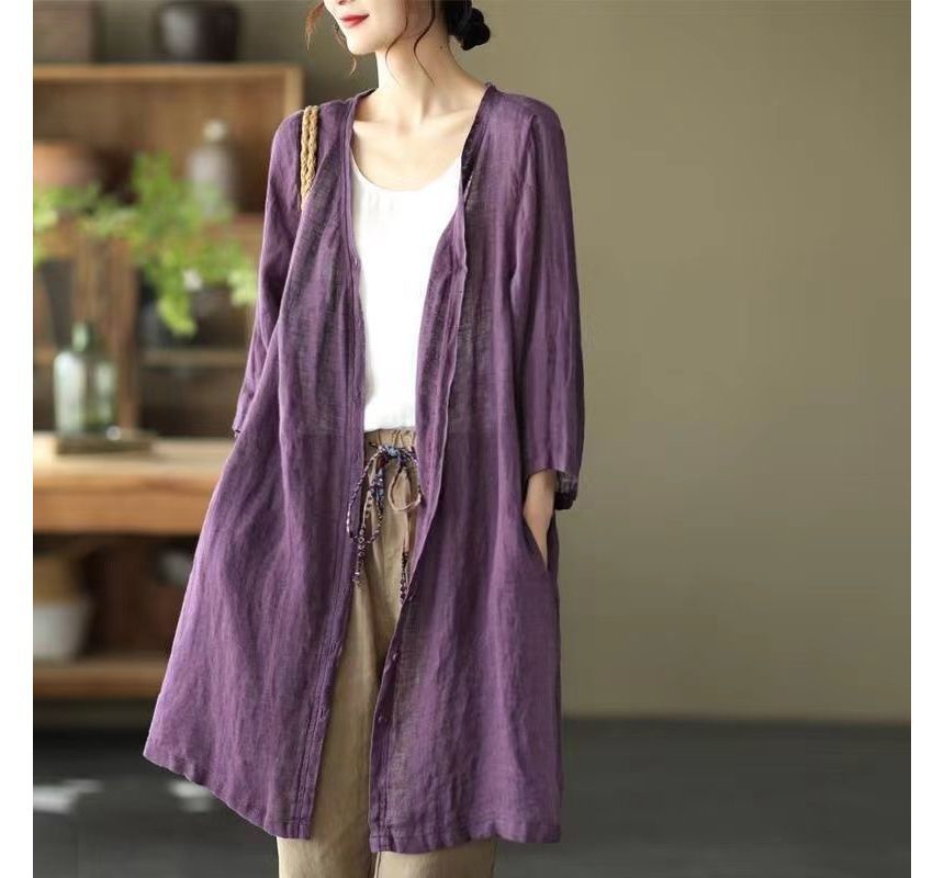 3/4 Sleeve Linen Long Cardigan