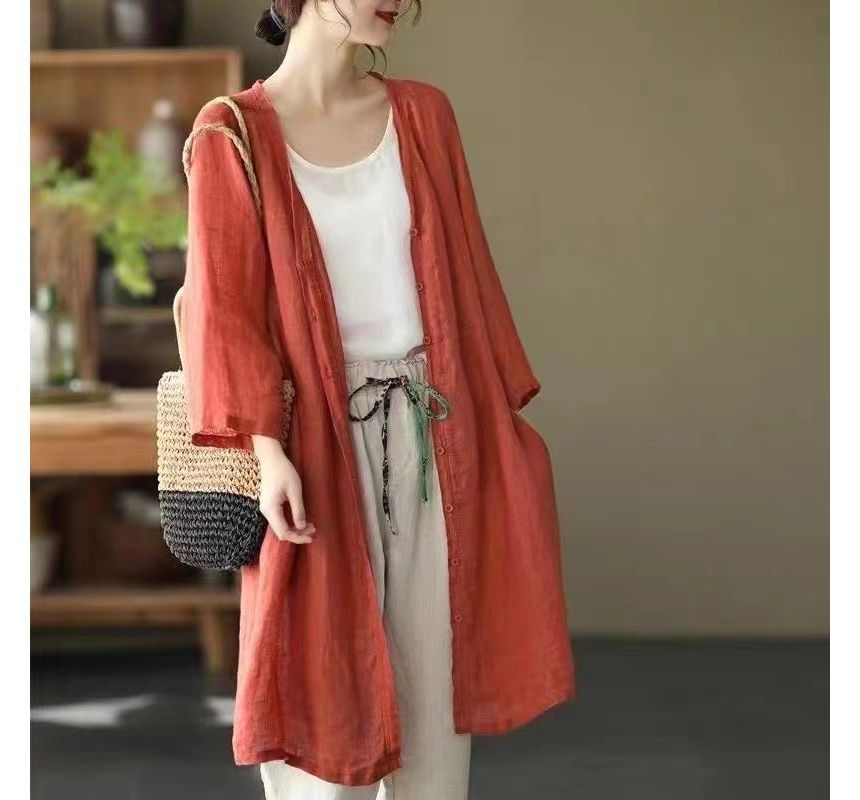 3/4 Sleeve Linen Long Cardigan