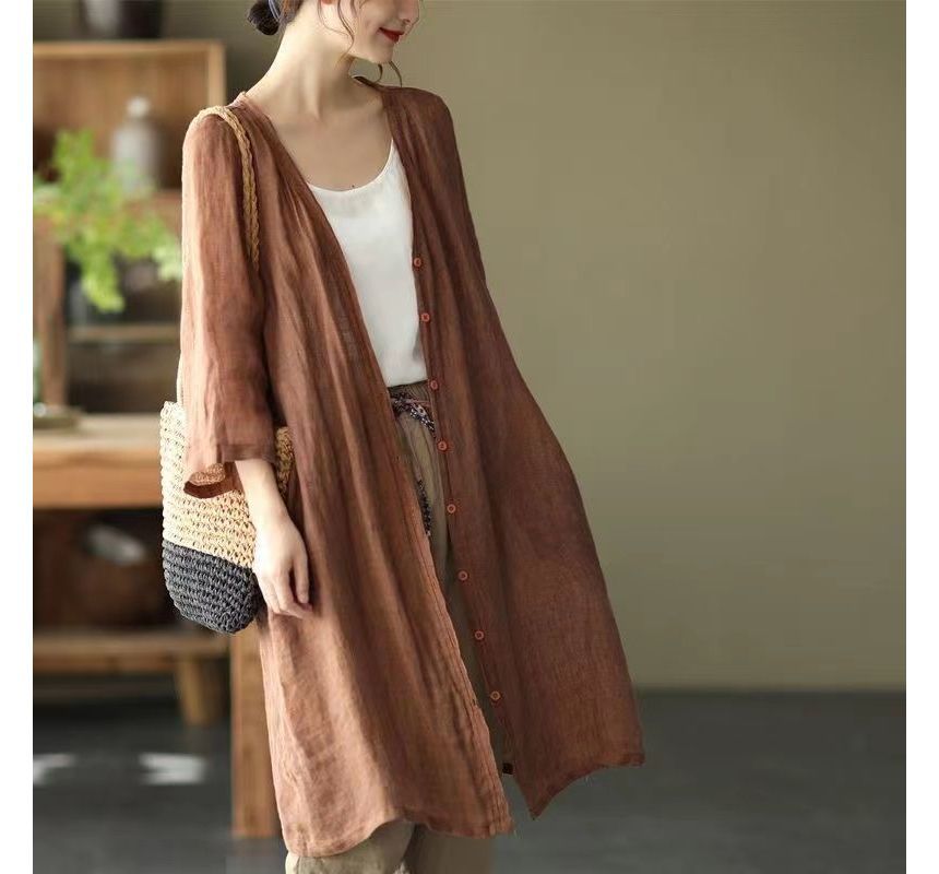 3/4 Sleeve Linen Long Cardigan
