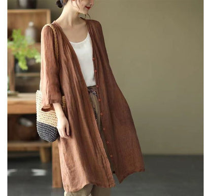3/4 Sleeve Linen Long Cardigan