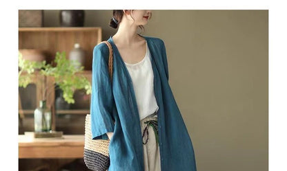 3/4 Sleeve Linen Long Cardigan