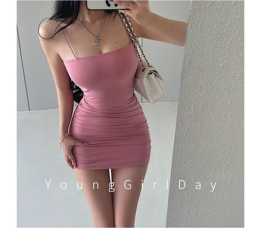 Thin Strap Scoop Neck Mini Sheath Dress