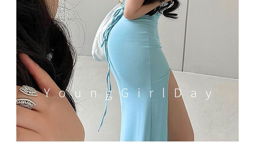 Thin Strap Plain Midi Sheath Dress