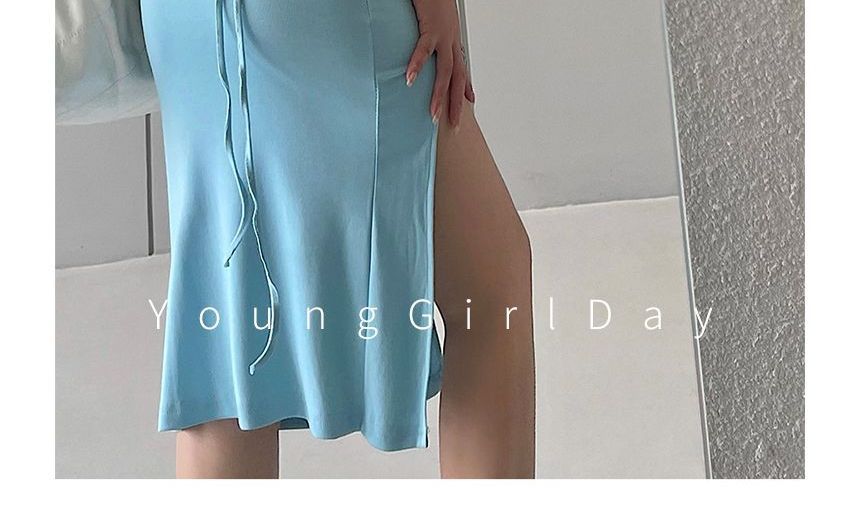 Thin Strap Plain Midi Sheath Dress