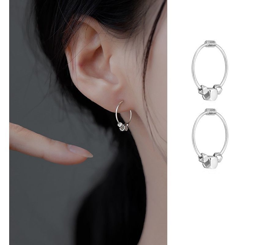 Bead Earring Sterling Hoop Silver