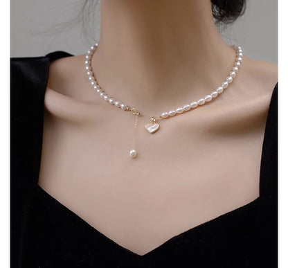 Faux Shell Heart Choker Pearl Pendant