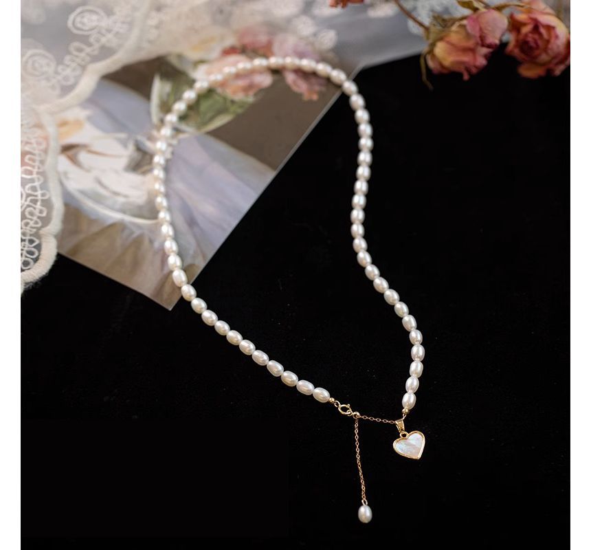 Faux Shell Heart Choker Pearl Pendant