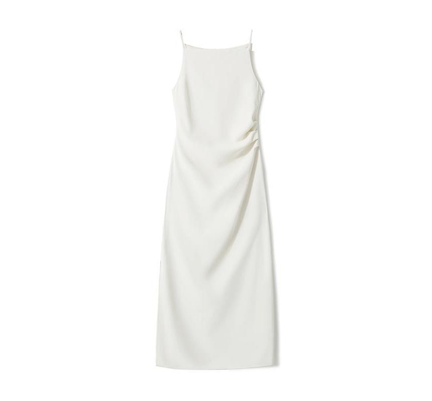 Thin Strap Side Slit Midi Sheath Dress