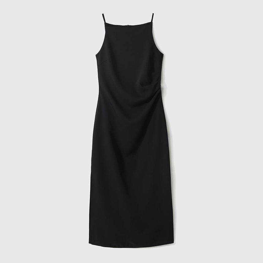 Thin Strap Side Slit Midi Sheath Dress