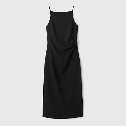 Thin Strap Side Slit Midi Sheath Dress
