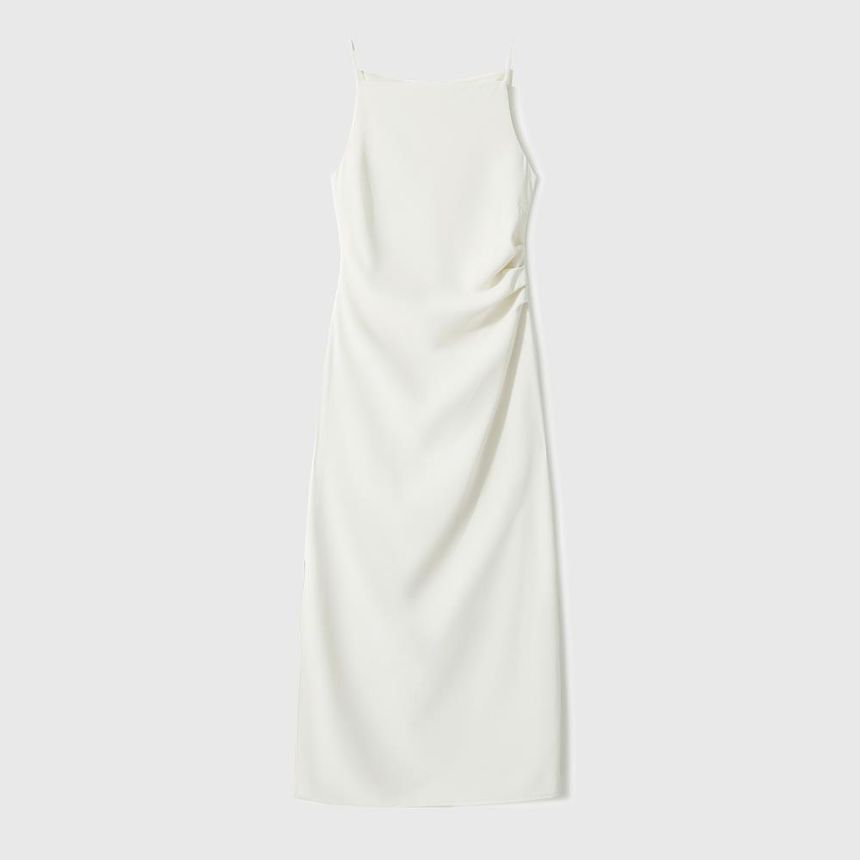 Thin Strap Side Slit Midi Sheath Dress