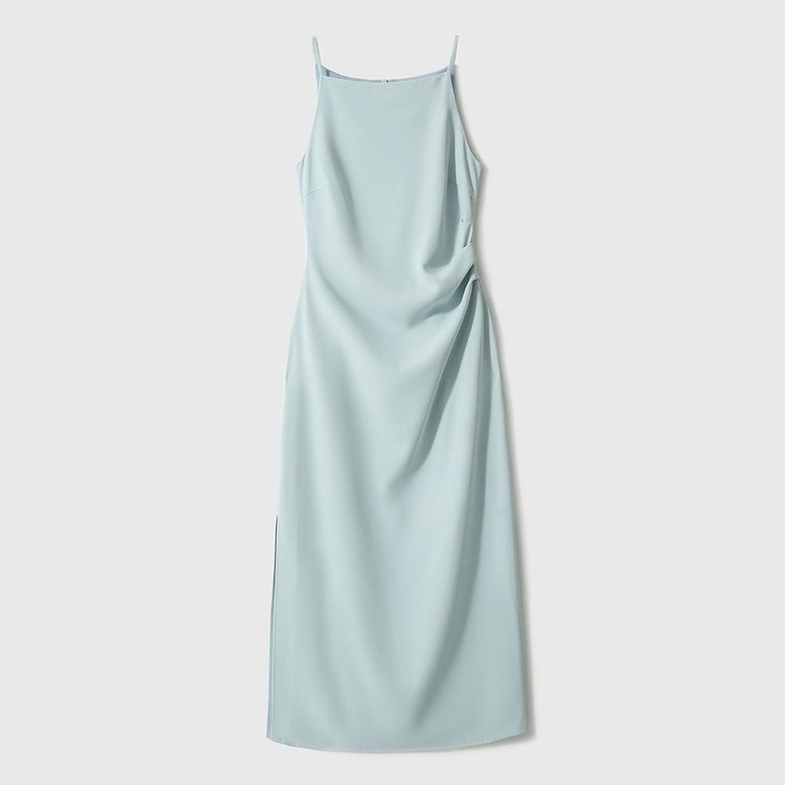 Thin Strap Side Slit Midi Sheath Dress