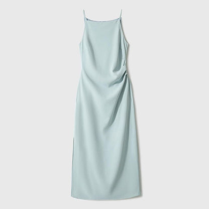 Thin Strap Side Slit Midi Sheath Dress