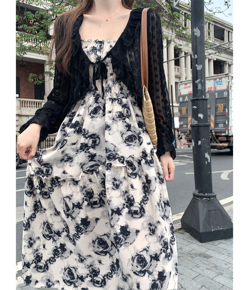 Thin Strap Floral Ruched A-Line Maxi Dress